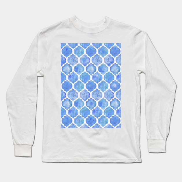 Cornflower Blue Moroccan Watercolor Pattern Long Sleeve T-Shirt by micklyn